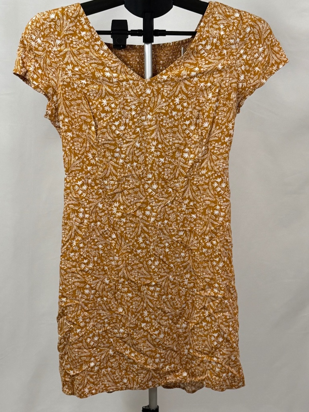 Old Navy Mustard Floral Dress Smocked Back Petite Small